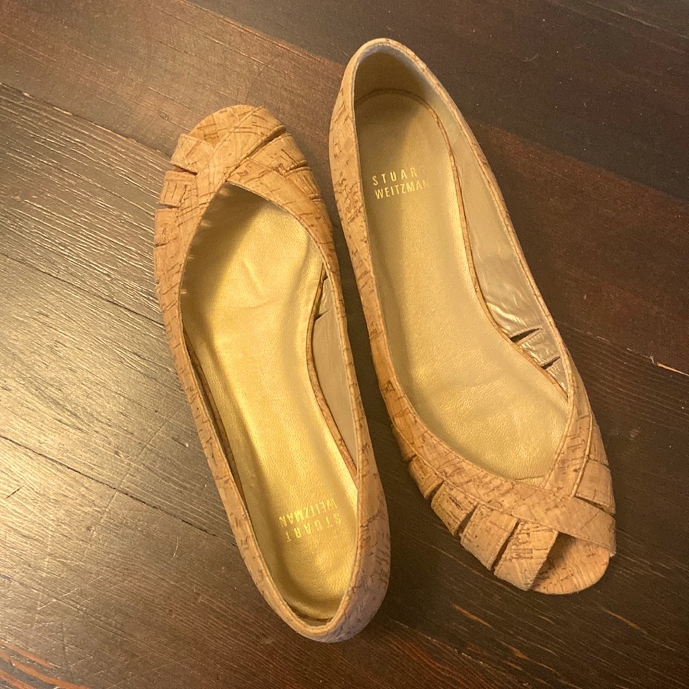 Stuart Weitzman Cork Open Toe Flats